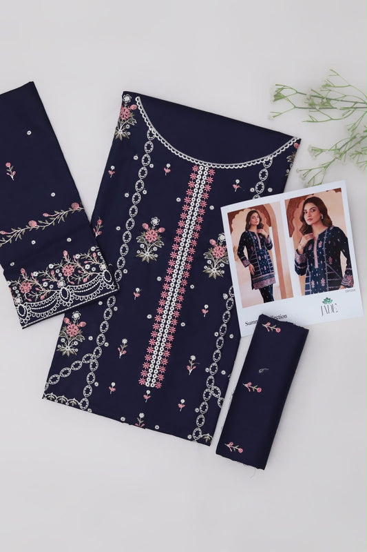 Ayesha—Embroidered Navy Blue Cotton