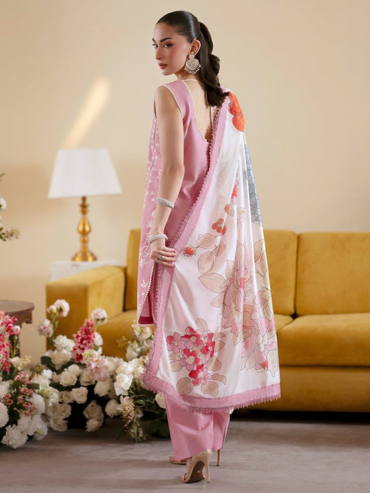 Lawn-3PC Embroidered With Chiffon Digital Printed Dupatta