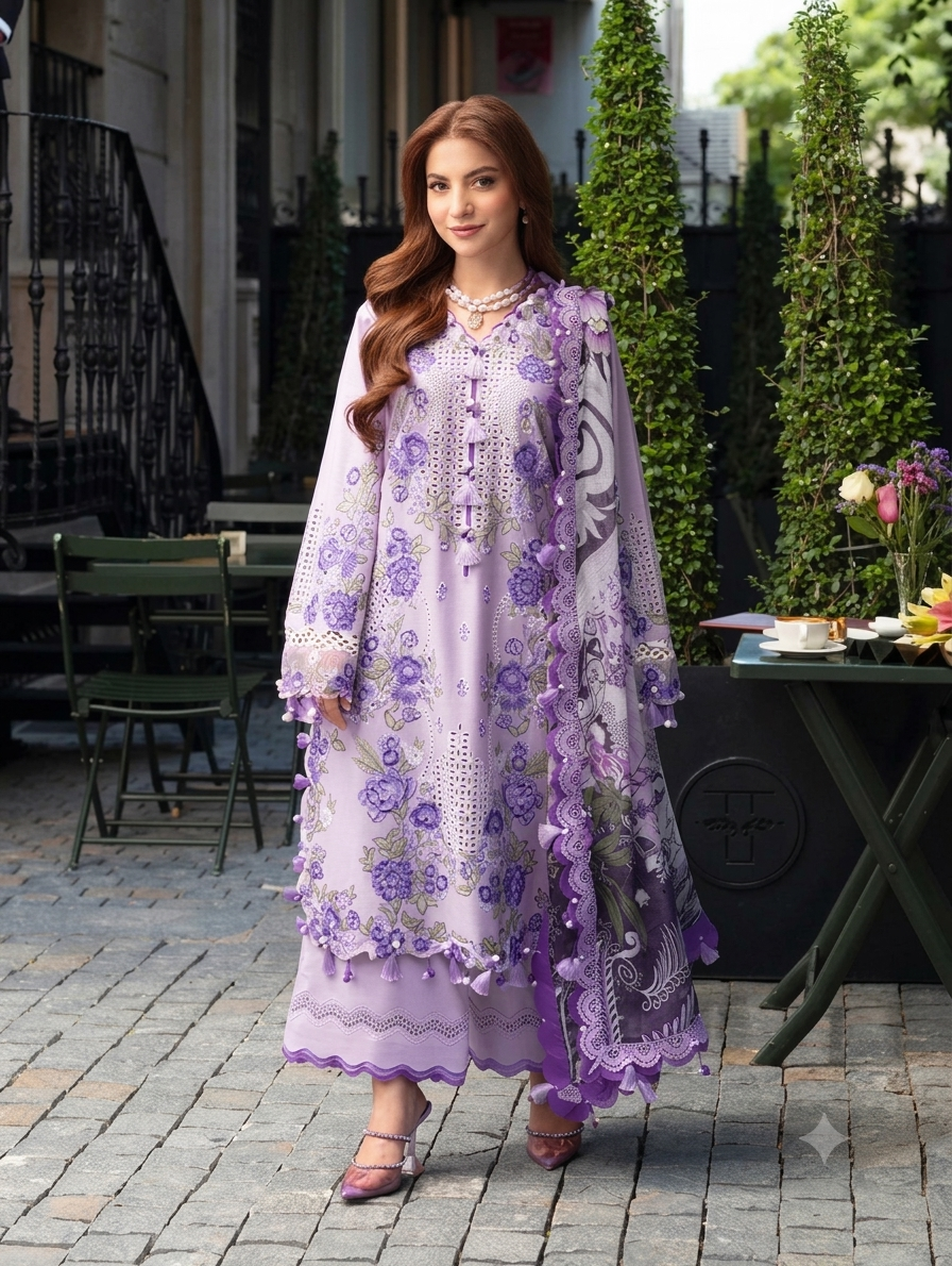 Lavender Blossom - 3 Piece Luxury Lawn Suit