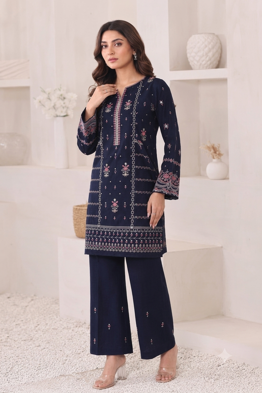 Ayesha—Embroidered Navy Blue Cotton