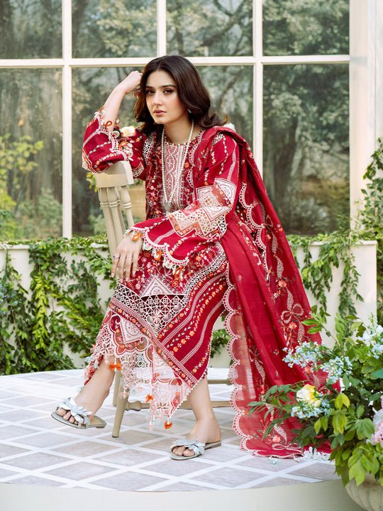 Lawn-3PC Embroidered Shirt With Khadi Net Embroidered Dupatta