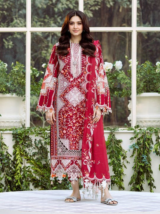 Lawn-3PC Embroidered Shirt With Khadi Net Embroidered Dupatta