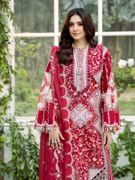Lawn-3PC Embroidered Shirt With Khadi Net Embroidered Dupatta