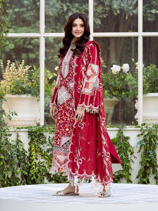 Lawn-3PC Embroidered Shirt With Khadi Net Embroidered Dupatta